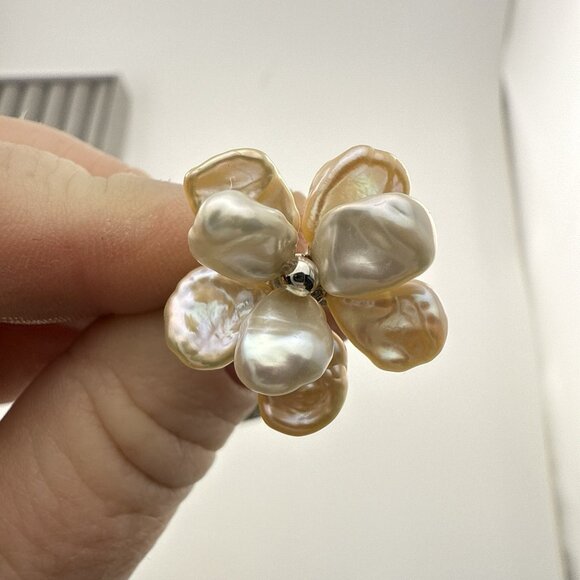 Honora Pearl Ring Flower Floral Sterling Silver 925 sz 8 Cluster Layer Pastel - Picture 4 of 11